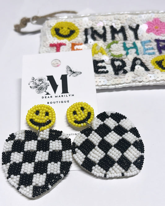 Checkered Smiley Earrings