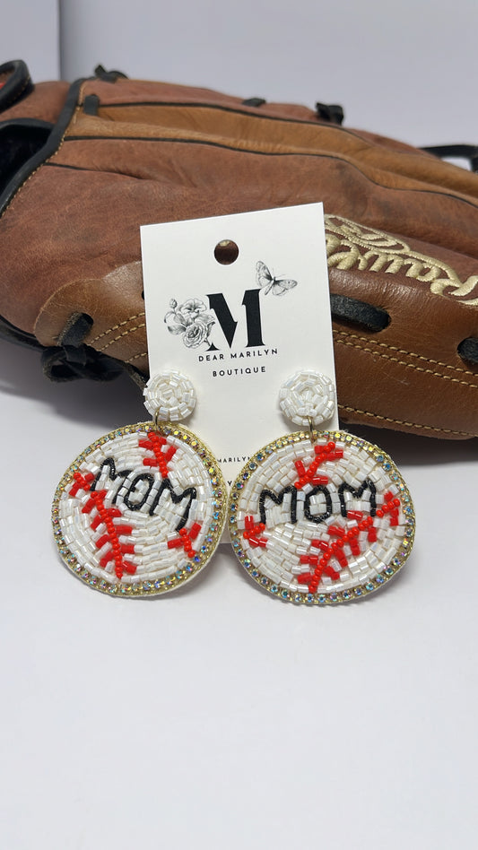 Mom Baseball Earrings